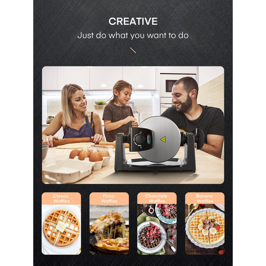 180° Flip Belgian Waffle Maker Iron, 1100W, Black/Silver – Fohere