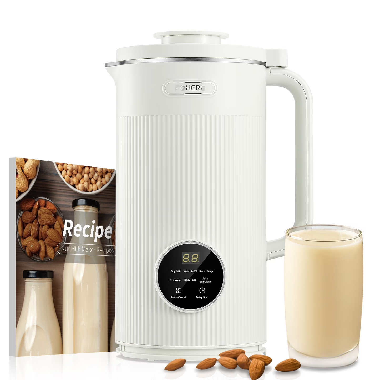 FOHERE Nussmilchbereiter 1L, 800W Milchaufschäumer & Steamer Weiß