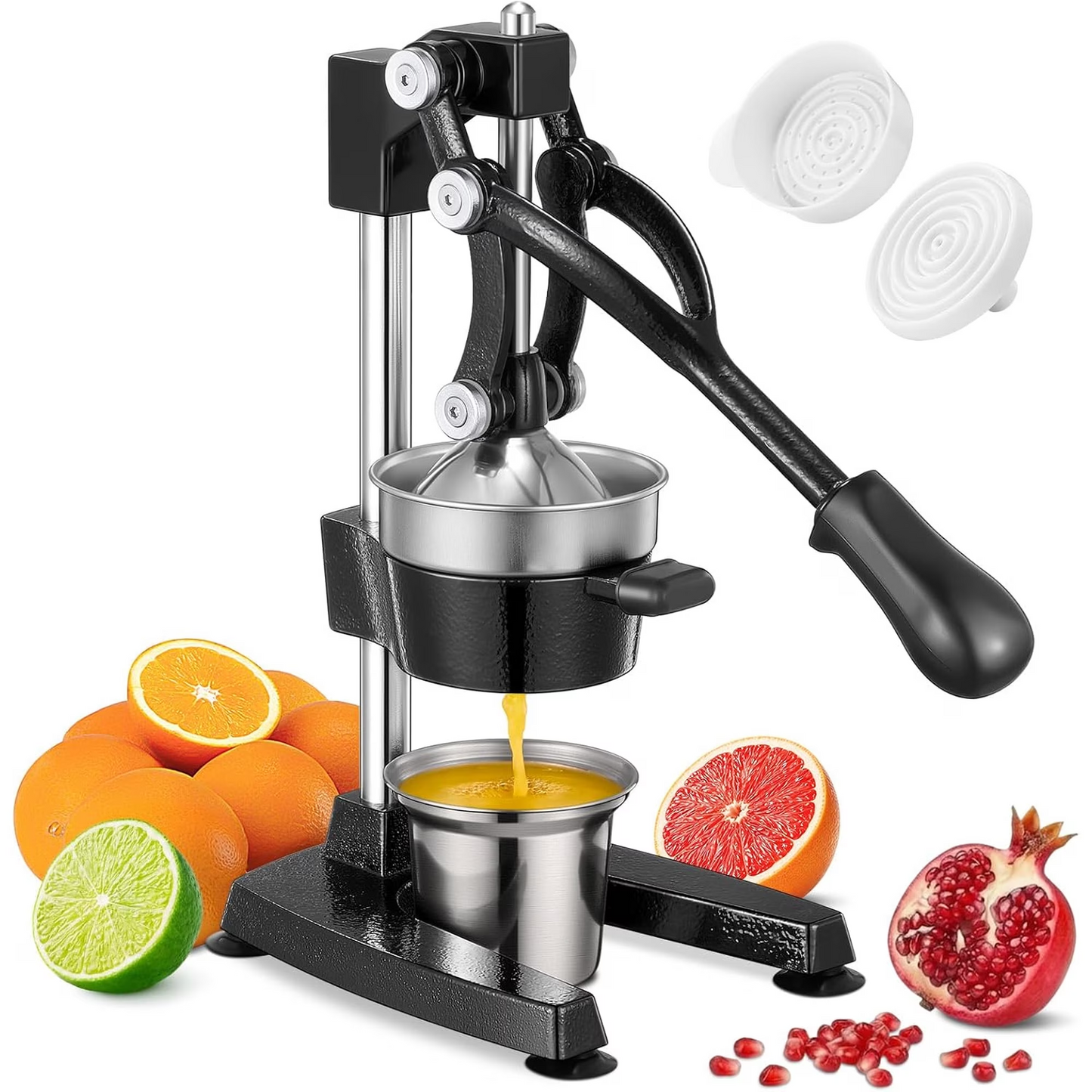 6 in 1 Cast Iron Juicer Easy-to-Clean Heavy-Duty Manual Juicer with Presser Attachment to Juice All Types of Fruits with Stainless Steel Bowl