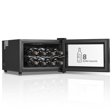 8 Bottles Wine Cooler Refrigerator, Freestanding Wine Cellar with LED Light, Digital Temper Control, Black