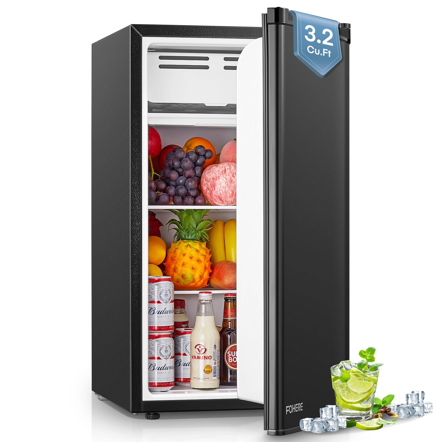 Minikühlschrank mit Gefrierfach für das Schlafzimmer, 3,2 Cu. Ft Kleiner Kühlschrank für das Büro, Eistürkühlschrank für das Spielzimmer, Büro, Apartment