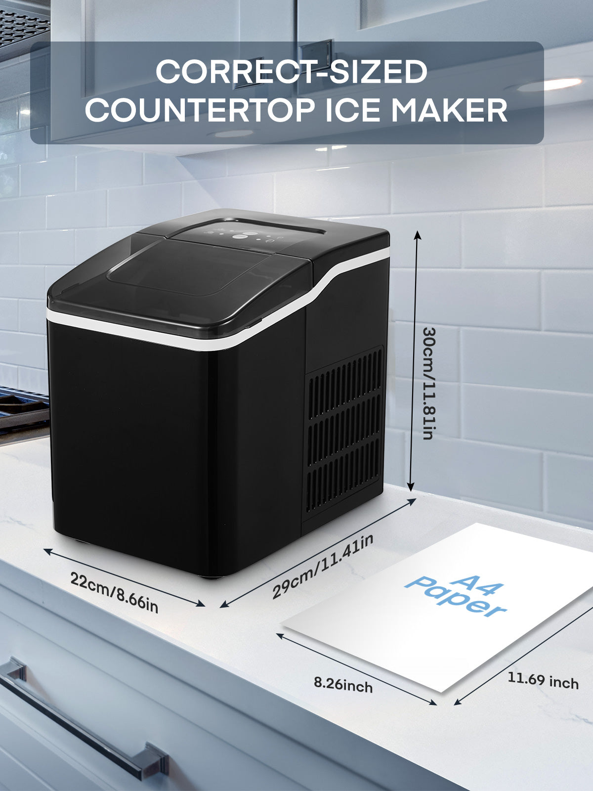 Ice Makers Machine Countertop, 9 Cubes Ready in 6 Mins, 28lbs in 24Hrs, LED Display with Ice Scoop and Basket, Portable Ice Cube Maker for Party, Office, Bar, RV, FOHERE (11.41 X 8.66X 11.81,)