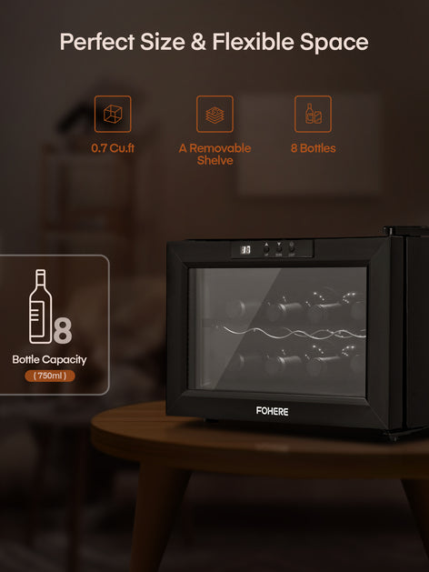 8 Bottles Wine Cooler Refrigerator, Freestanding Wine Cellar with LED Light, Digital Temper Control, Black