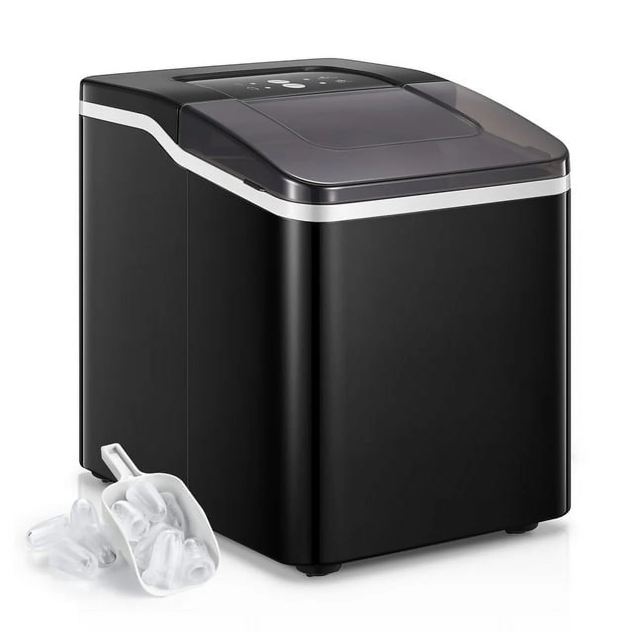 2 Eisgrößen Eiswürfelbereiter Arbeitsplatte, 12,7 kg in 24 Std., 9 Würfel fertig in 5 Min., Selbstreinigend, 2 L, Schwarz, FOHERE