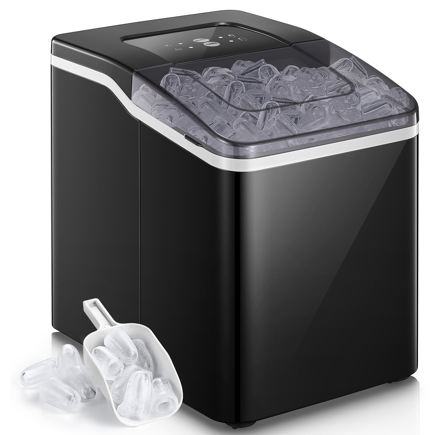 Ice Makers Machine Countertop, 9 Cubes Ready in 6 Mins, 28lbs in 24Hrs, LED Display with Ice Scoop and Basket, Portable Ice Cube Maker for Party, Office, Bar, RV, FOHERE (11.41 X 8.66X 11.81,)