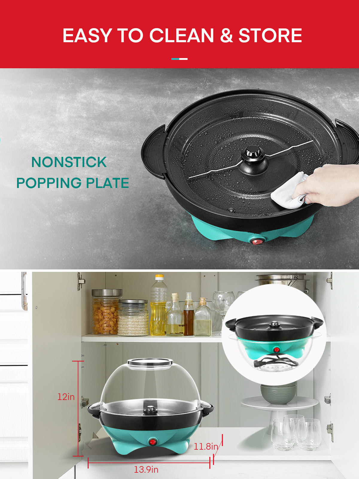 FOHERE Popcornmaschine, Popcorn Maker für 28 Tassen mit Rührwerk