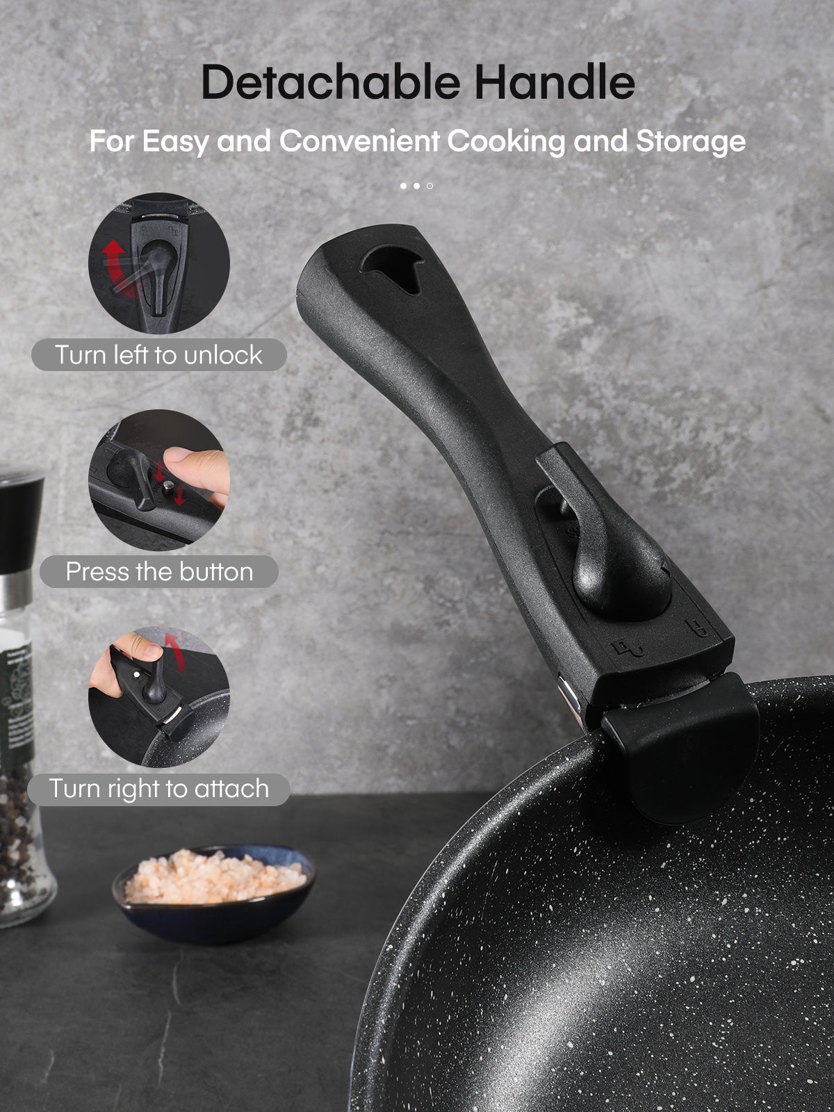Fohere Pans and Pots Set 8 Pieces with Removable Handle