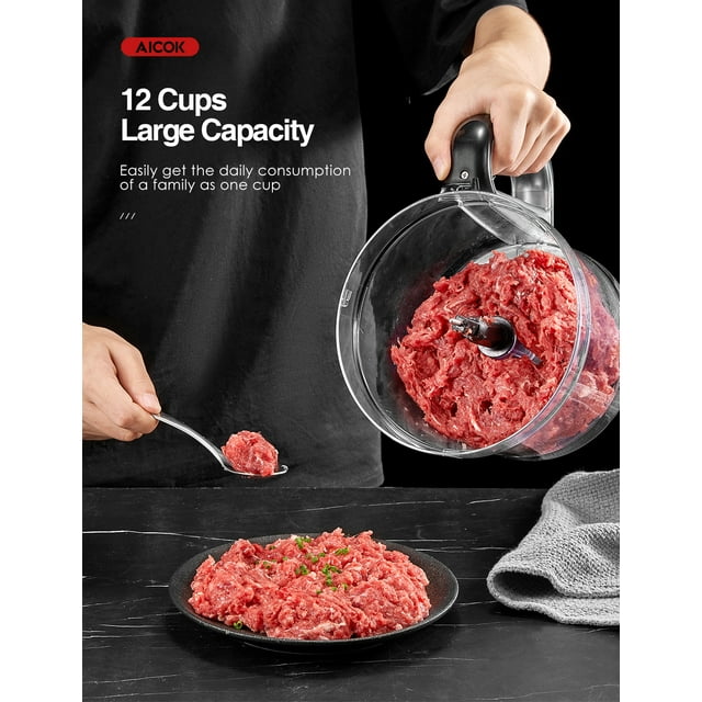Food Processor 12 Cup, with Chopping, Slicing and Dough Attachments, Black 500W