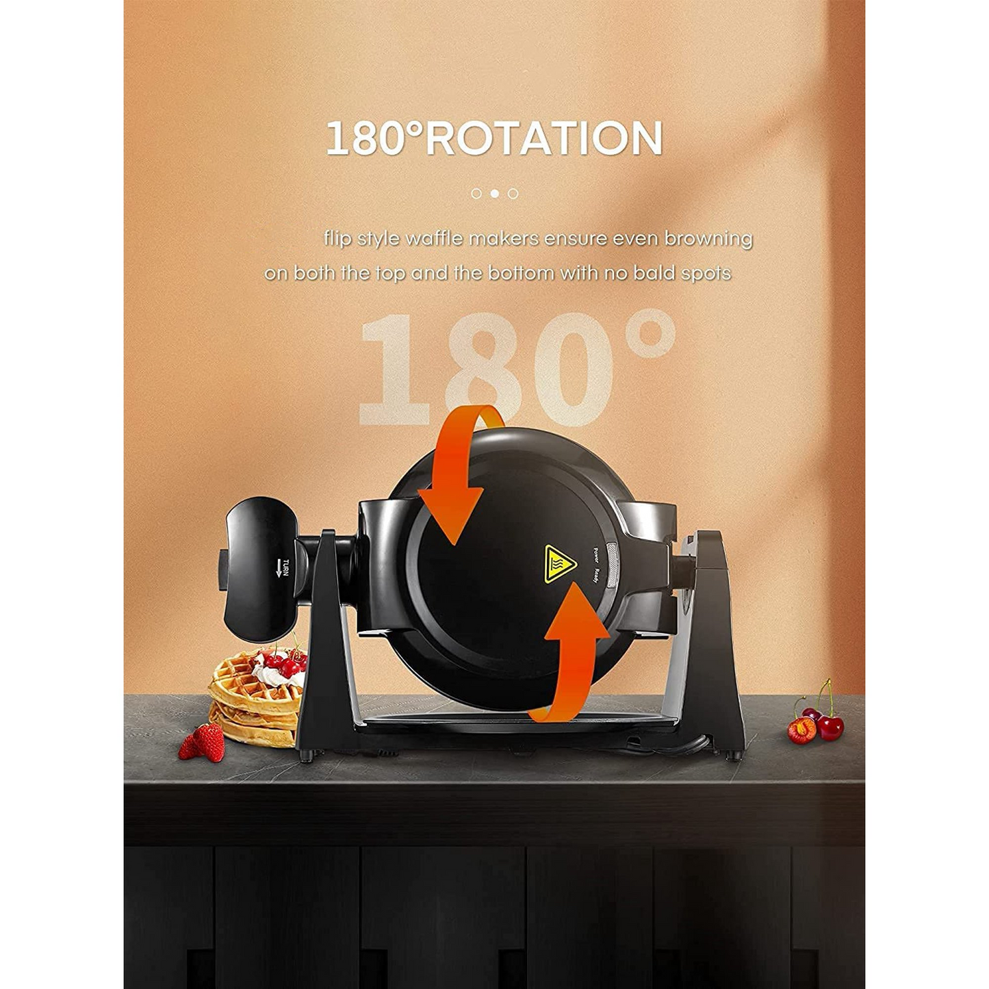 180° Flip Belgian Double Waffle Maker, Waffle Iron 8-Slice One Time, Nonstick Plates, Removable Drip Tray & Rotating, 1400W Adjustable Temperature Control & Cool Touch Handle, Black