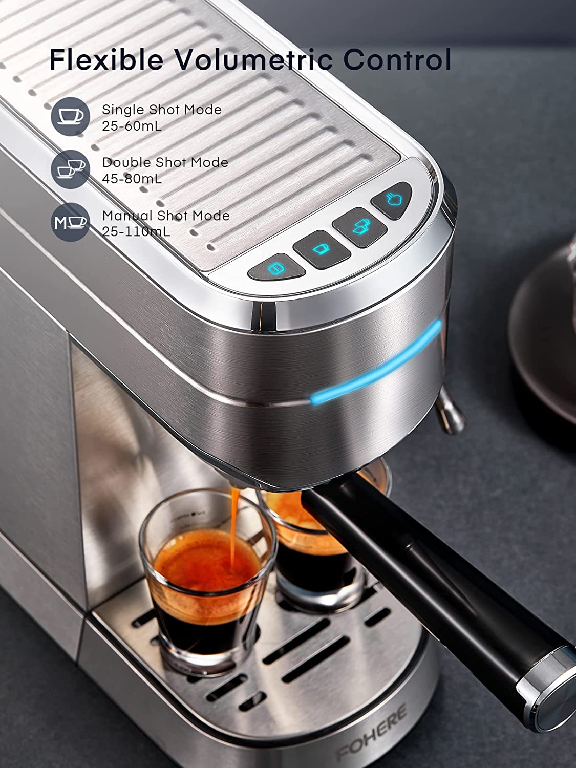 FOHERE Espresso Machine, 20 Bar Espresso and Cappuccino Maker with Milk Frother Steam Wand