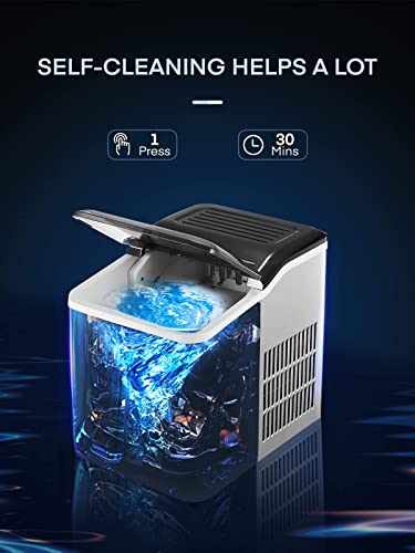 Ice Makers Countertop Stainless Steel, 28lbs in 24Hrs, 9 Cubes Ready in 6 Mins, Self-Clean Portable Ice Maker Machine, 2 Sizes of Bullet Ice for Home Office Bar Party, LED Display, FOHERE