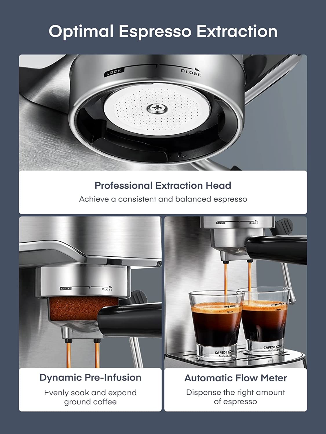 FOHERE Espresso Machine, 20 Bar Espresso and Cappuccino Maker with Milk Frother Steam Wand