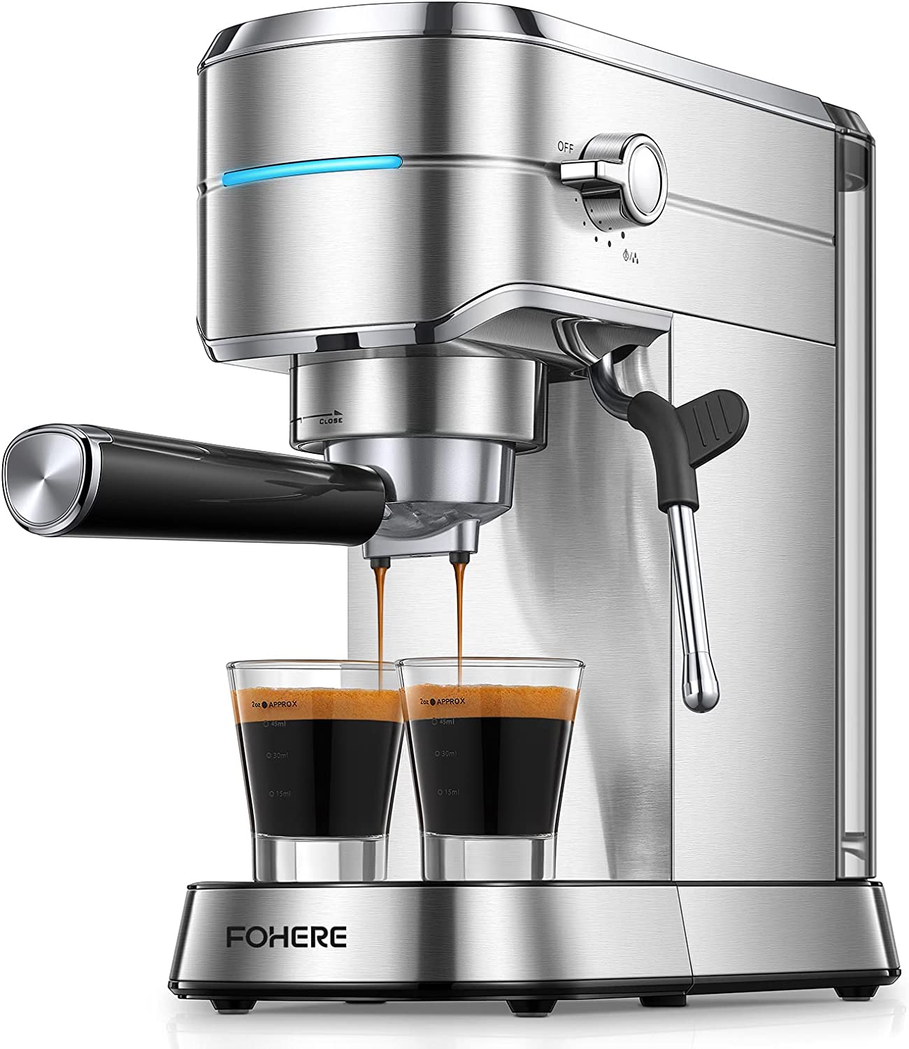 FOHERE Espresso Machine, 20 Bar Espresso and Cappuccino Maker with Milk Frother Steam Wand