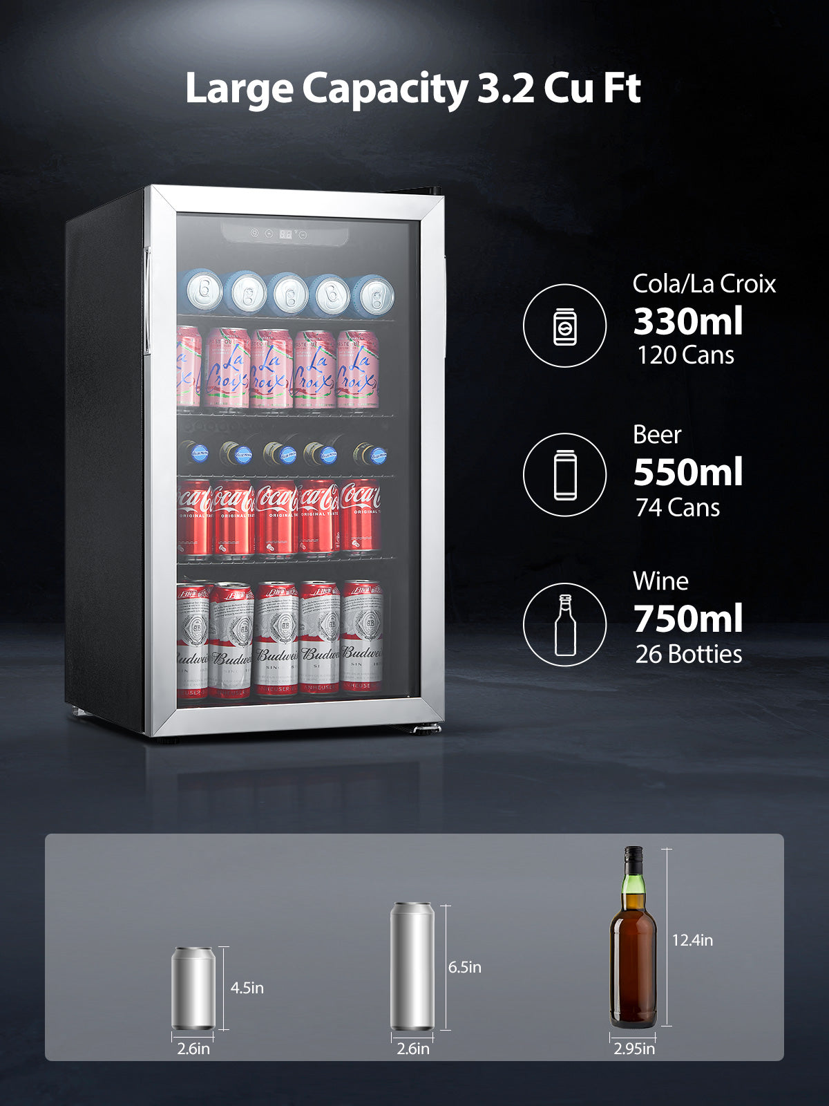 FOHERE Beverage Refrigerator Cooler, 120 Cans Mini Fridge with Glass Door for Soda Beer or Wine, Drink Dispenser with Adjustable Removable Shelving, Freestanding Beverage Fridge for Office, Bar, Home