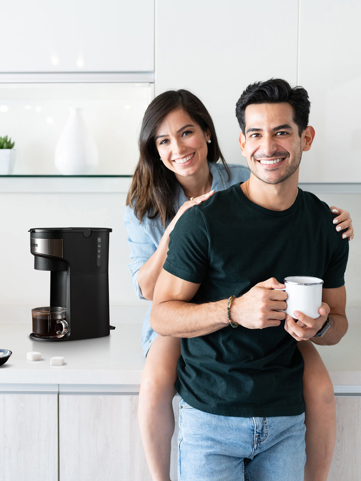 FOHERE Kaffeemaschine, Einzelportion, Eiskaffee und heißer Kaffeezubereiter für K-Pods & gemahlenen Kaffee