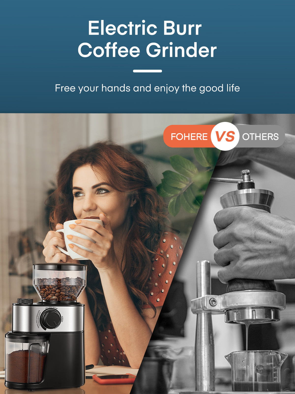 Elektrische Kaffeemühle FOHERE, 200W Upgrade, 18 präzise Mahlgradeinstellungen, 2-14 Tassen einstellbar, Schwarz