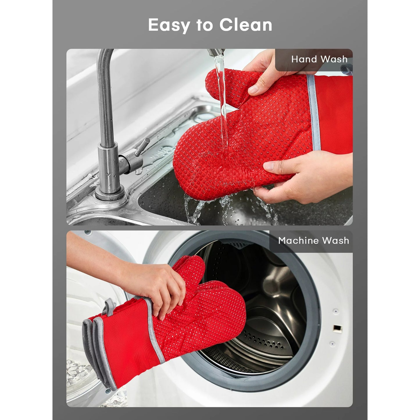 Oven Mitts, Heat Resistant Kitchen Oven Gloves 572°F, Non-Slip Silicone Surface, Extra Long Flexible Thick Mitts for Kitchen , Cooking , Baking , BBQ , Red