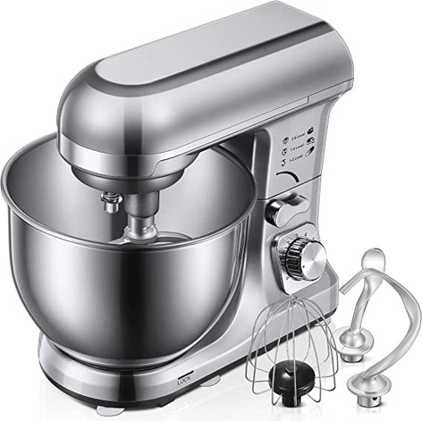 5.5QT Stand Mixer Electric with Double Dough Hook, Wire Whip & Beater, 6+ P Speed Tilt-Head Food Mixer, Pouring Shield for Home Cooking, Dishwasher Safe Stainless Steel Bowl with Handle