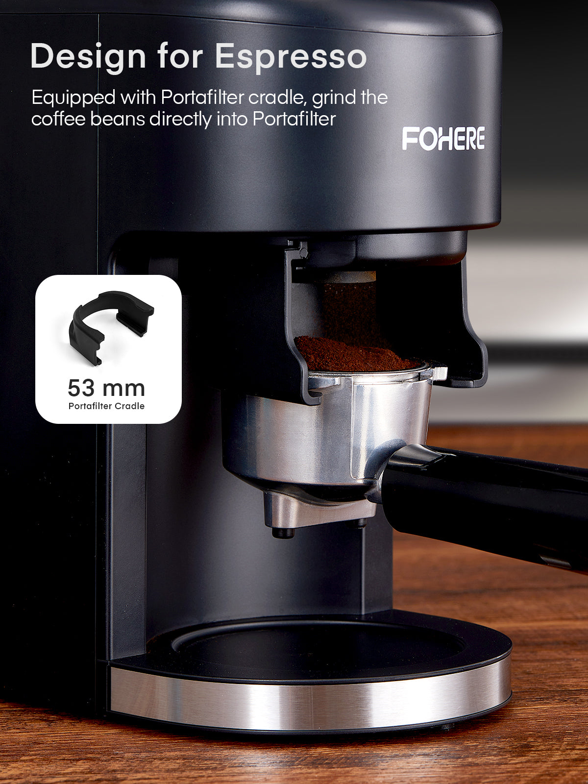 Antistatischer konischer Kaffeemühle FOHERE Verstellbare Gratschleifmaschine mit 35 präzisen Mahlgradeinstellungen, 2-12 Tassen-Timer, für Espresso, Filterkaffee, French Press, Schwarz