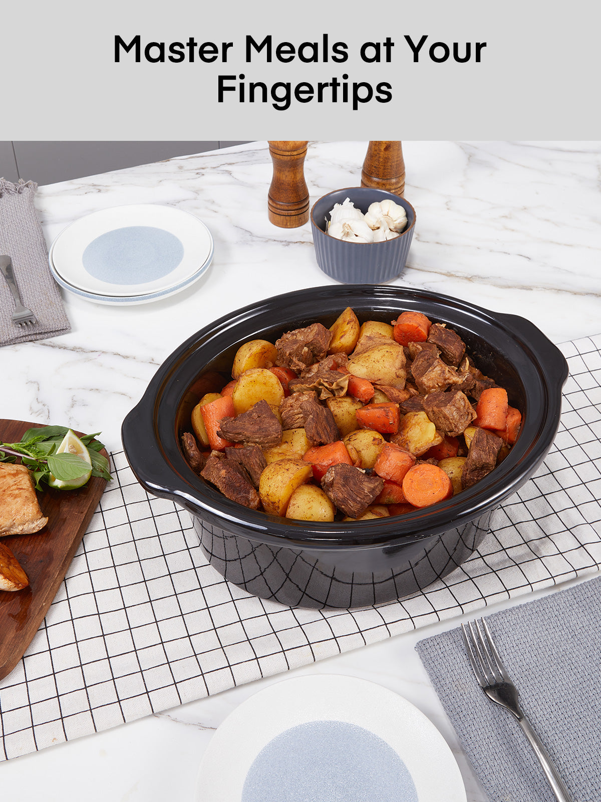 FOHERE 6Qt Slow Cooker mit Keramik-Innentopf, einstellbarer Zeit- und Temperaturregelung, automatischer Warmhaltefunktion, verzögerter Startfunktion
