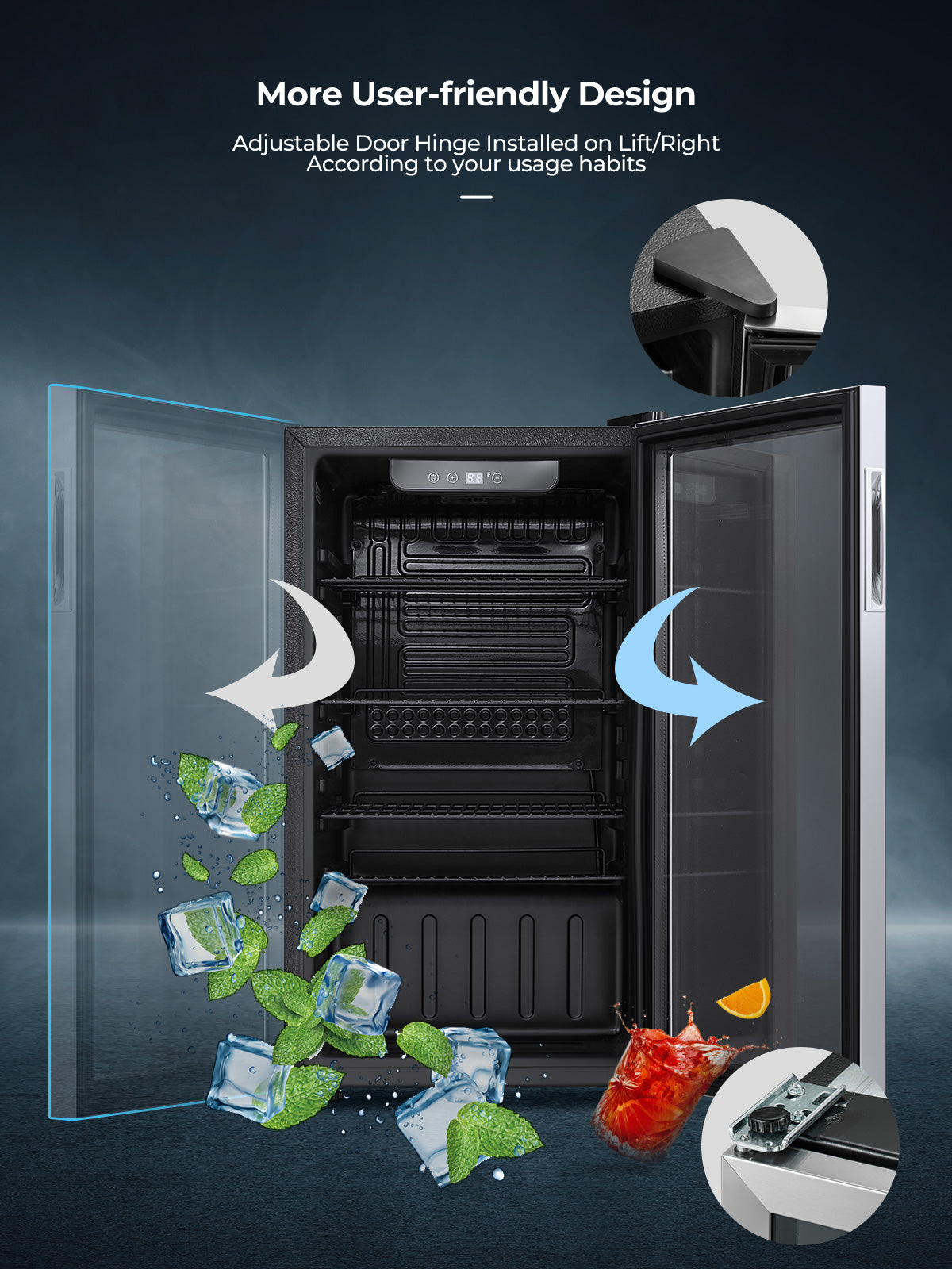 FOHERE Getränkekühlschrank, 120 Dosen Minikühlschrank mit Glastür für Soda, Bier oder Wein, Getränkespender mit verstellbaren, herausnehmbaren Regalböden, freistehender Getränkekühlschrank für Büro, Bar, Zuhause