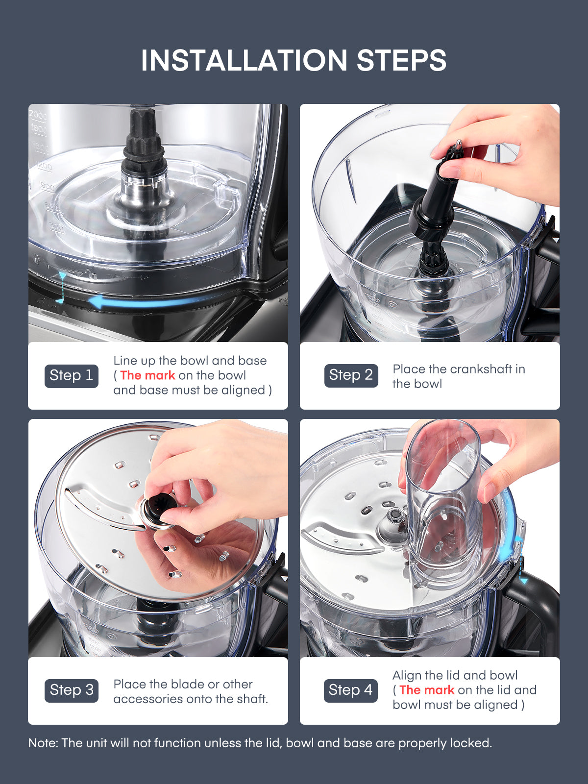 FOHERE 12 Cup Food Processor, Multi-functional Vegetable Cutter, 3 Speeds 6 Main Functions with Chopper Blade, Dough Blade, Shredder, Slicing Attachments, Silver