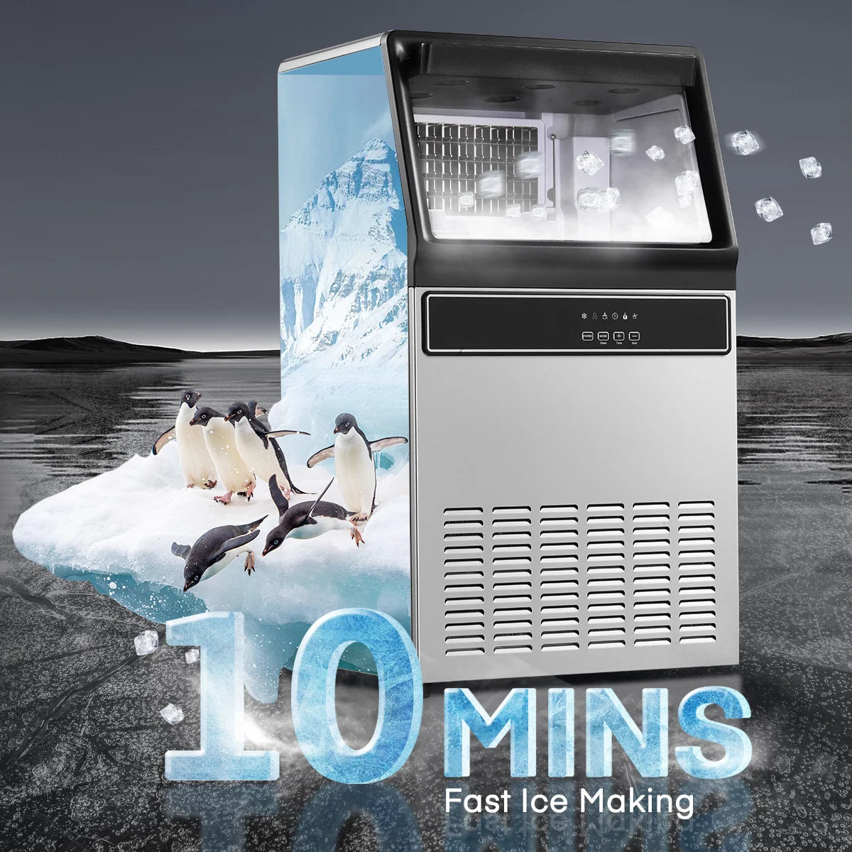 Kommerzieller Eiswürfelbereiter 45 kg, 10 Min. Ausgabe, Selbstreinigung, Fingerabdruckfreier Edelstahl
