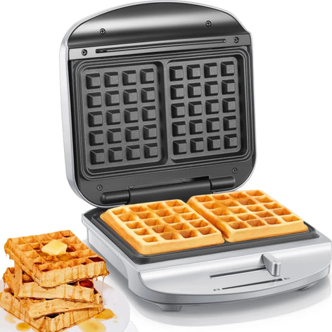 FOHERE Waffle Maker Belgian 1000W, 2 Slice Waffle Iron with Browning Control, Nonstick Plates, Indicator Lights, Cord-Storage