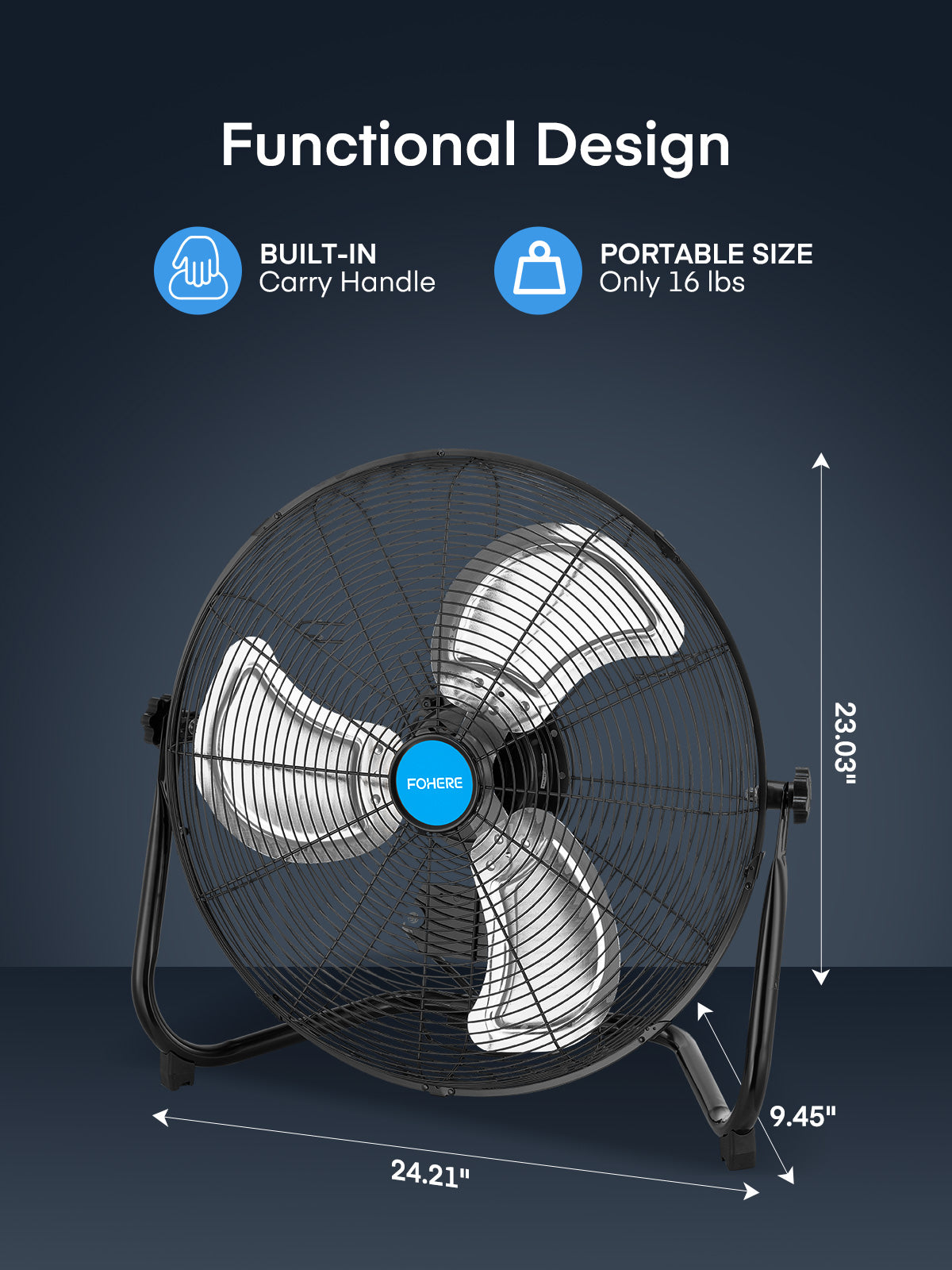 FOHERE 20" Hochgeschwindigkeits-Bodenventilator, 3 Geschwindigkeiten, 360° neigbarer Kopf, robuster Metallventilator für Industrie, Gewerbe, Lager, Garage, Fitnessstudio, Werkstatt, Laden, Fabrik, Keller, Schwarz