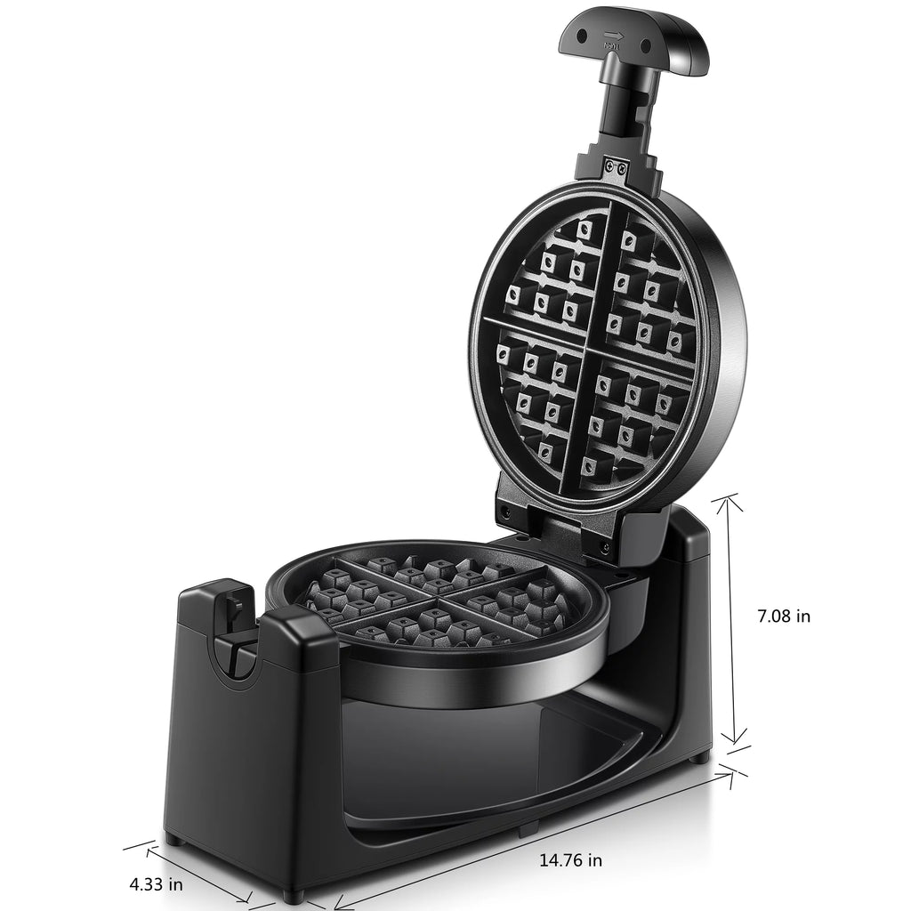 180° Flip Belgian Waffle Maker Iron, 1100W, Black/Silver – Fohere