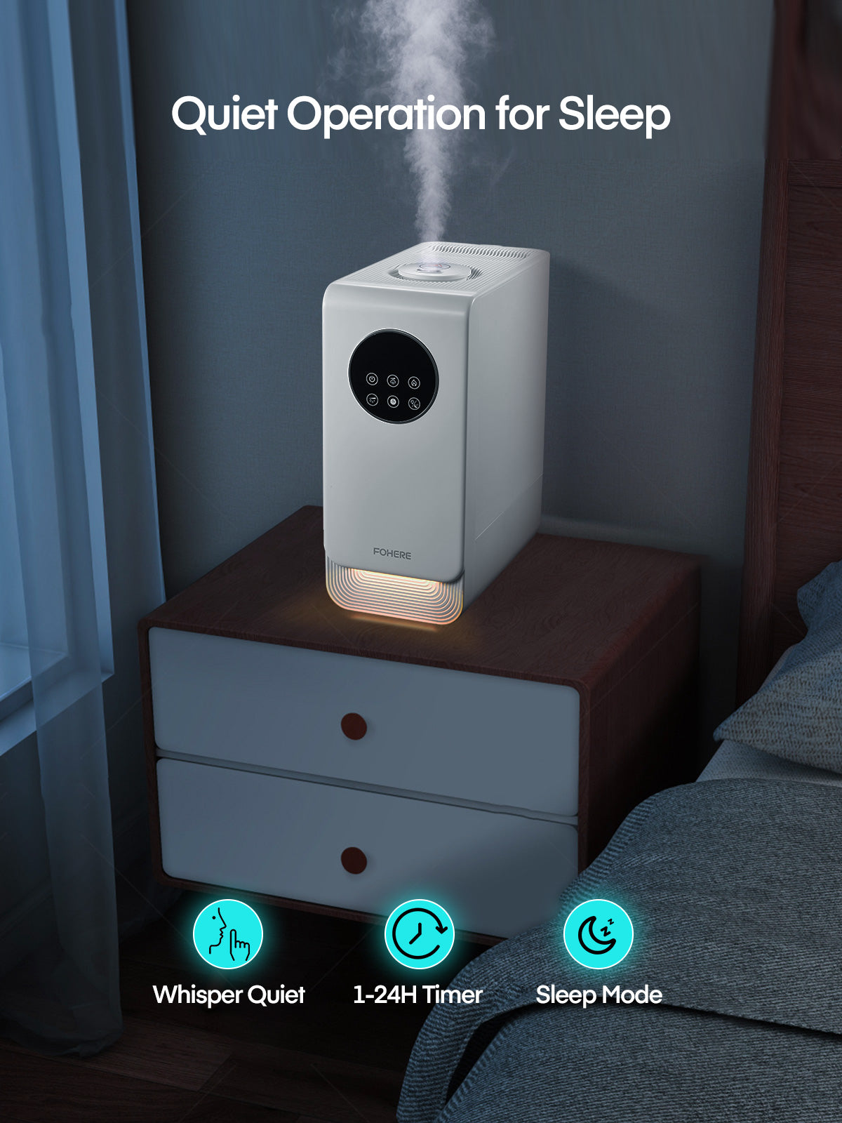 FOHERE Humidifiers for Bedroom, 3.2L Top Fill Cool Mist Ultrasonic Humidifier for Baby Rooms and Plants, 2-IN-1 Essential Oil Diffuser with 7-color Light and Auto Shut-off, BPA-Free, Quiet, White