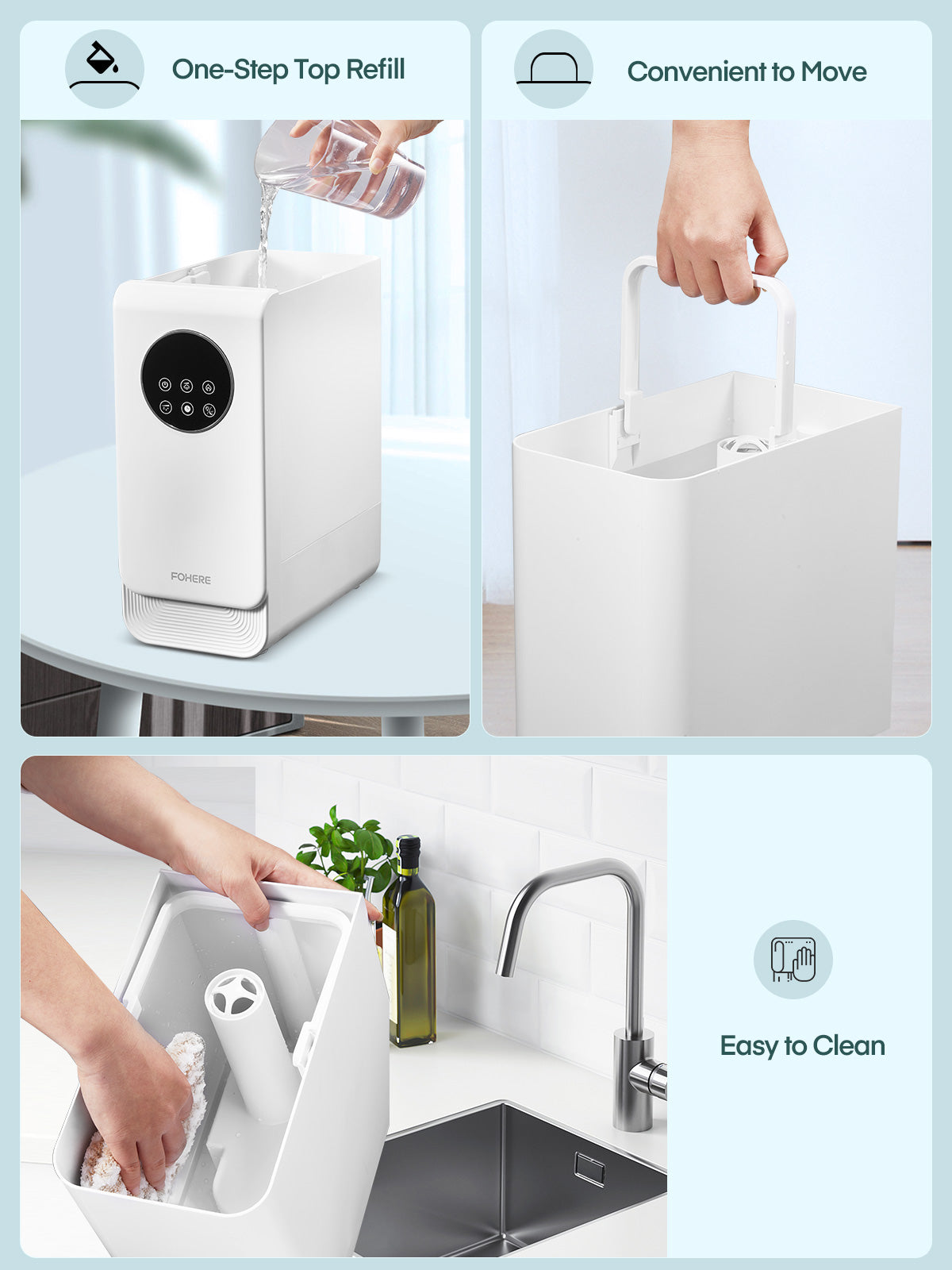 FOHERE Humidifiers for Bedroom, 3.2L Top Fill Cool Mist Ultrasonic Humidifier for Baby Rooms and Plants, 2-IN-1 Essential Oil Diffuser with 7-color Light and Auto Shut-off, BPA-Free, Quiet, White