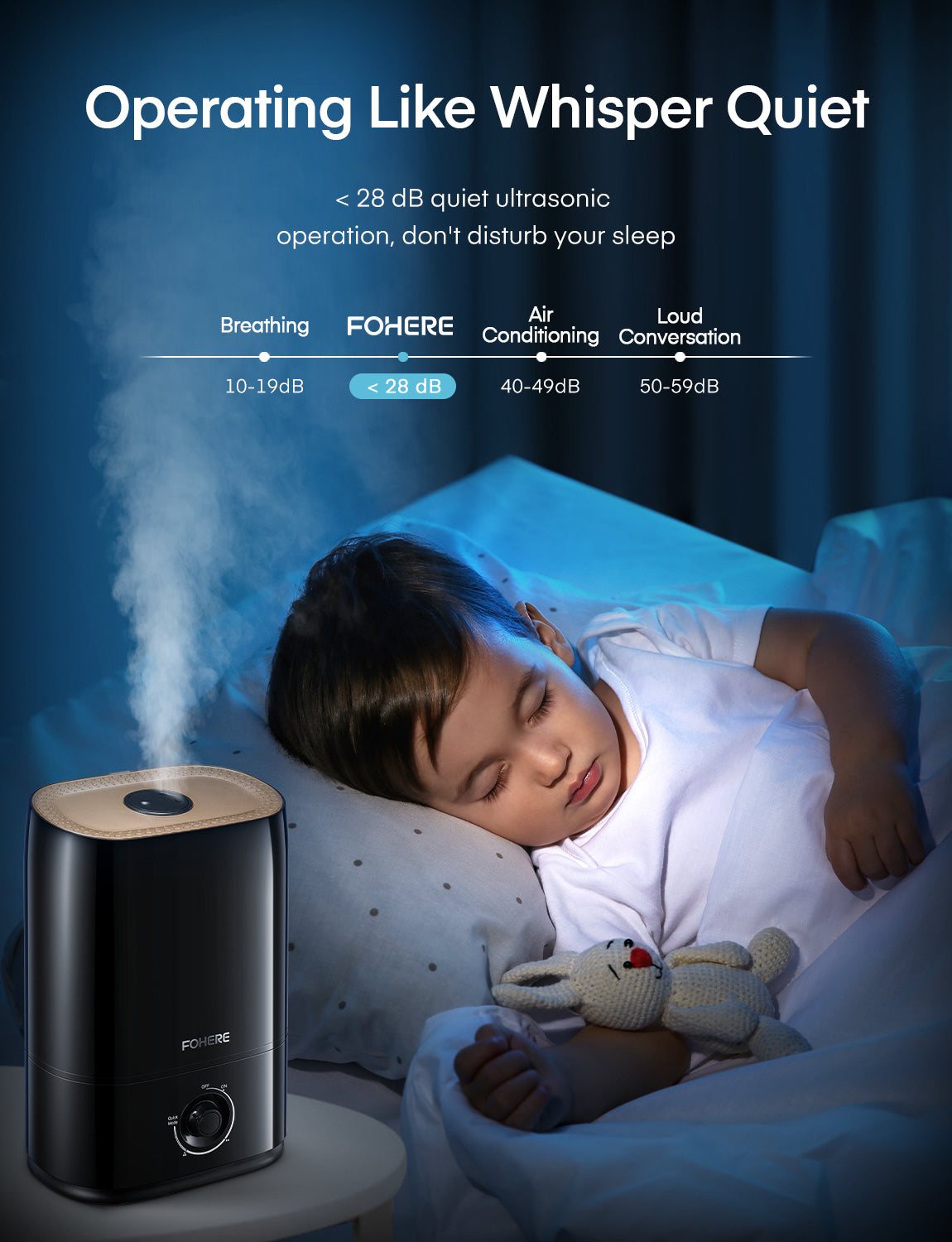 Kaltnebel-Luftbefeuchter für große Räume, 5L Ultraschall-Schlafzimmerbefeuchter mit Aromafach, intelligenter Schlafmodus, hält bis zu 50 Stunden, Luftbefeuchter für Wohn- und Babyzimmer, Schwarz