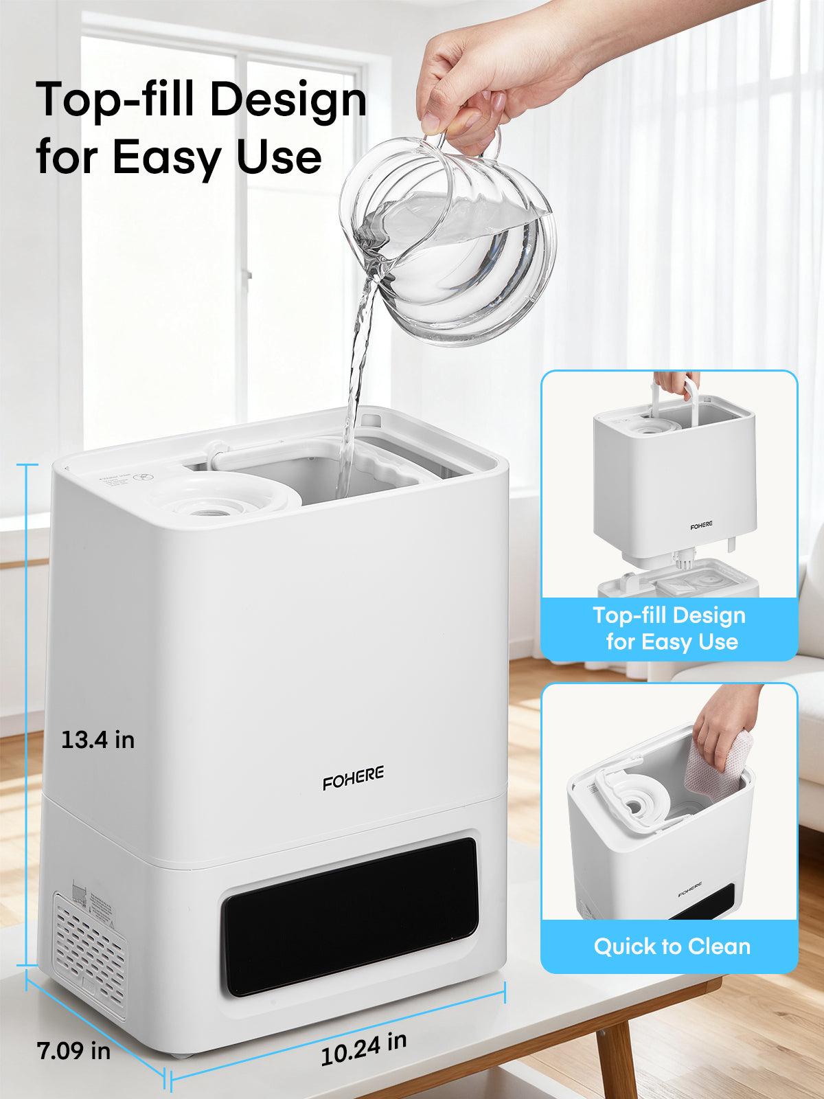 FOHERE 6L Luftbefeuchter für Schlafzimmer und Zuhause, Kaltnebel-Luftbefeuchter für große Räume, 60 Std. extrem leise Laufzeit für Babys und Pflanzen, intelligenter Feuchtigkeitssensor, schnelle Linderung von Symptomen, 16 Std. Timer, Öldiffusor, Weiß