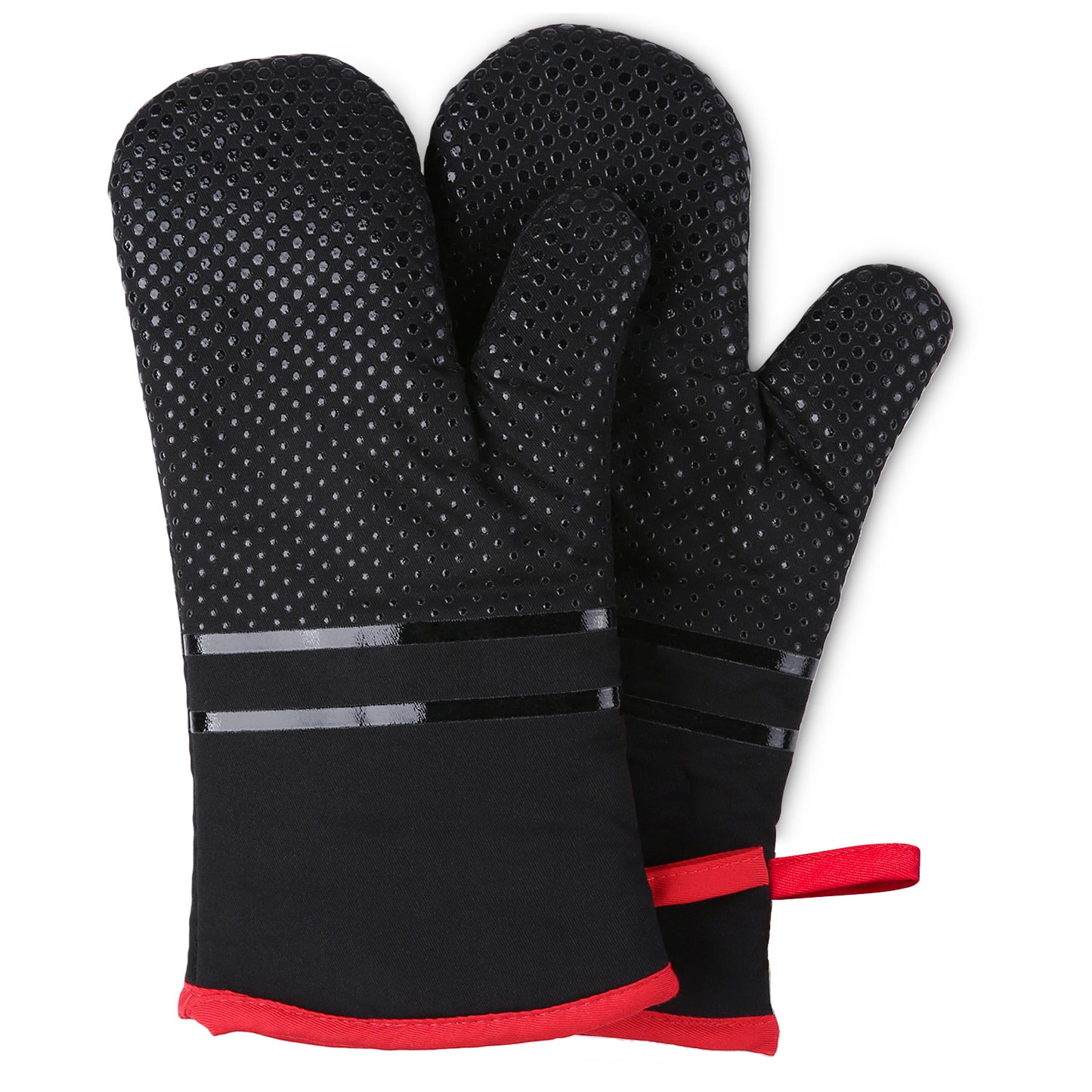 Oven Mitts, Heat Resistant Kitchen Oven Gloves 572°F, Non-Slip Silicone Surface, Extra Long Flexible Thick Mitts for Kitchen , Cooking , Baking , BBQ , Black