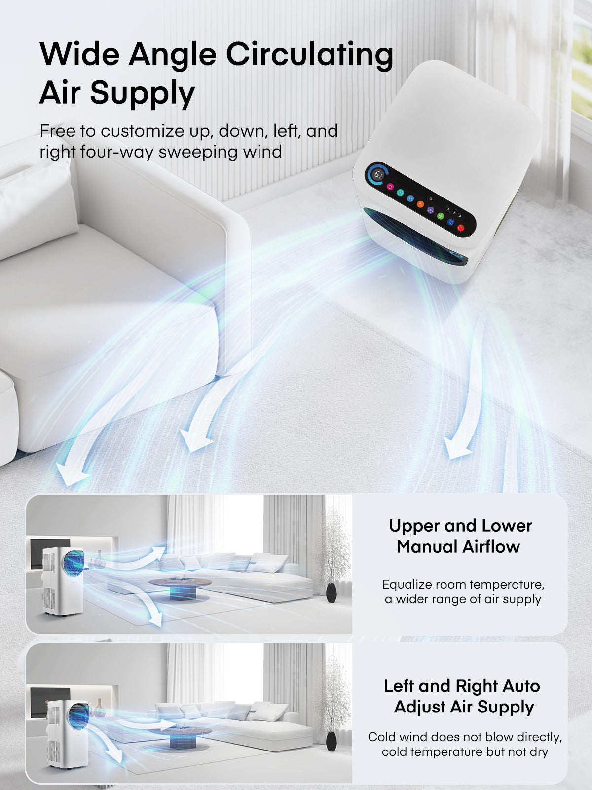 FOHERE 12000 BTU mobile Klimaanlage mit Heizfunktion für Räume bis 42 m², 4-in-1 Ganzjahres-AC mobiles Klimagerät mit Fernbedienung und Fensterkit, Weiß