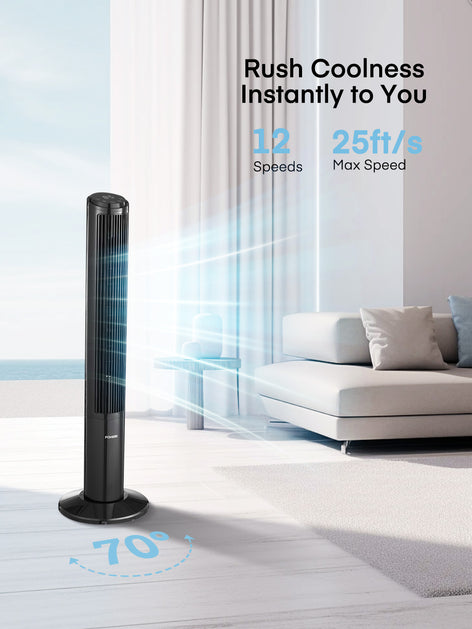 FOHERE Tower Fan for Home, 40" Oscillating Quiet DC Motor Cooling Fan with Remote Control, 12 Speeds, 4 Modes and Timer, Standing Floor Fans Safe for Bedroom and Home Office Use, Black