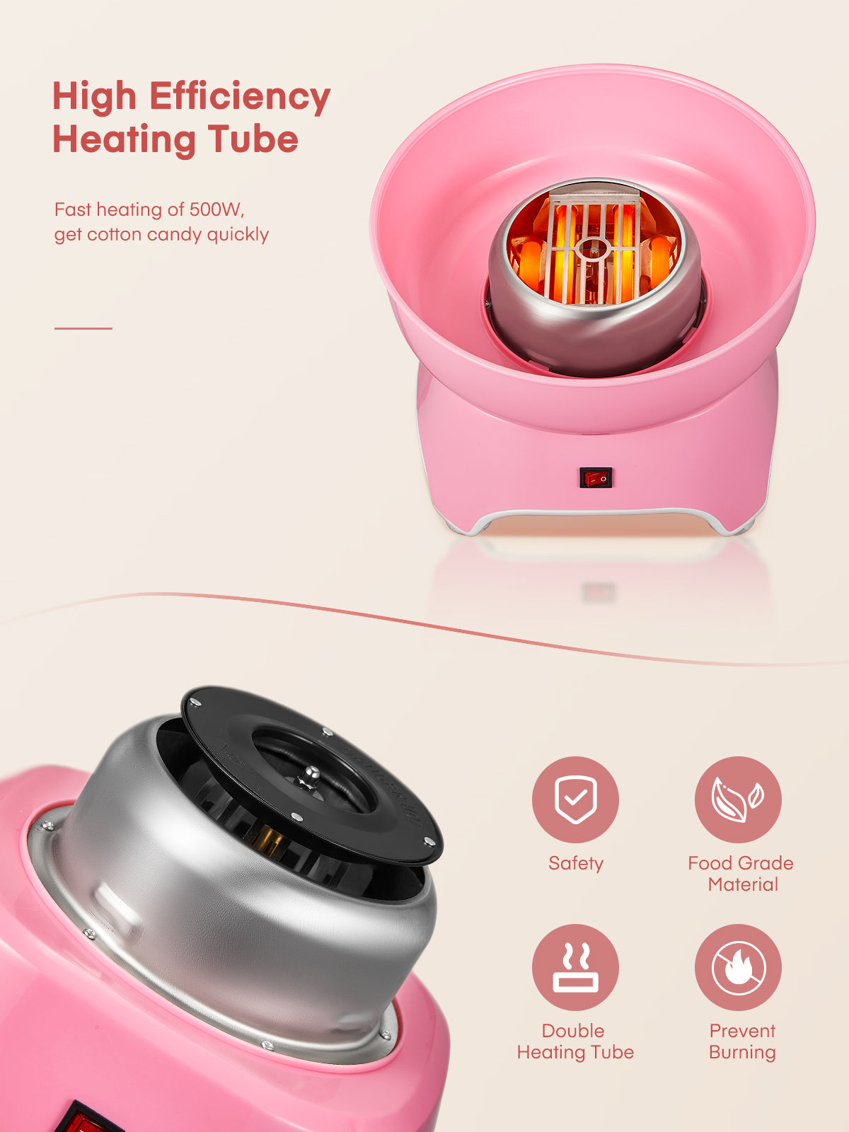 Candy Floss Maker FOHERE Cotton Candy Machine with Wooden Sticks and Sugar Scoop, Easy to Use, Gift for Children's Birthday Party