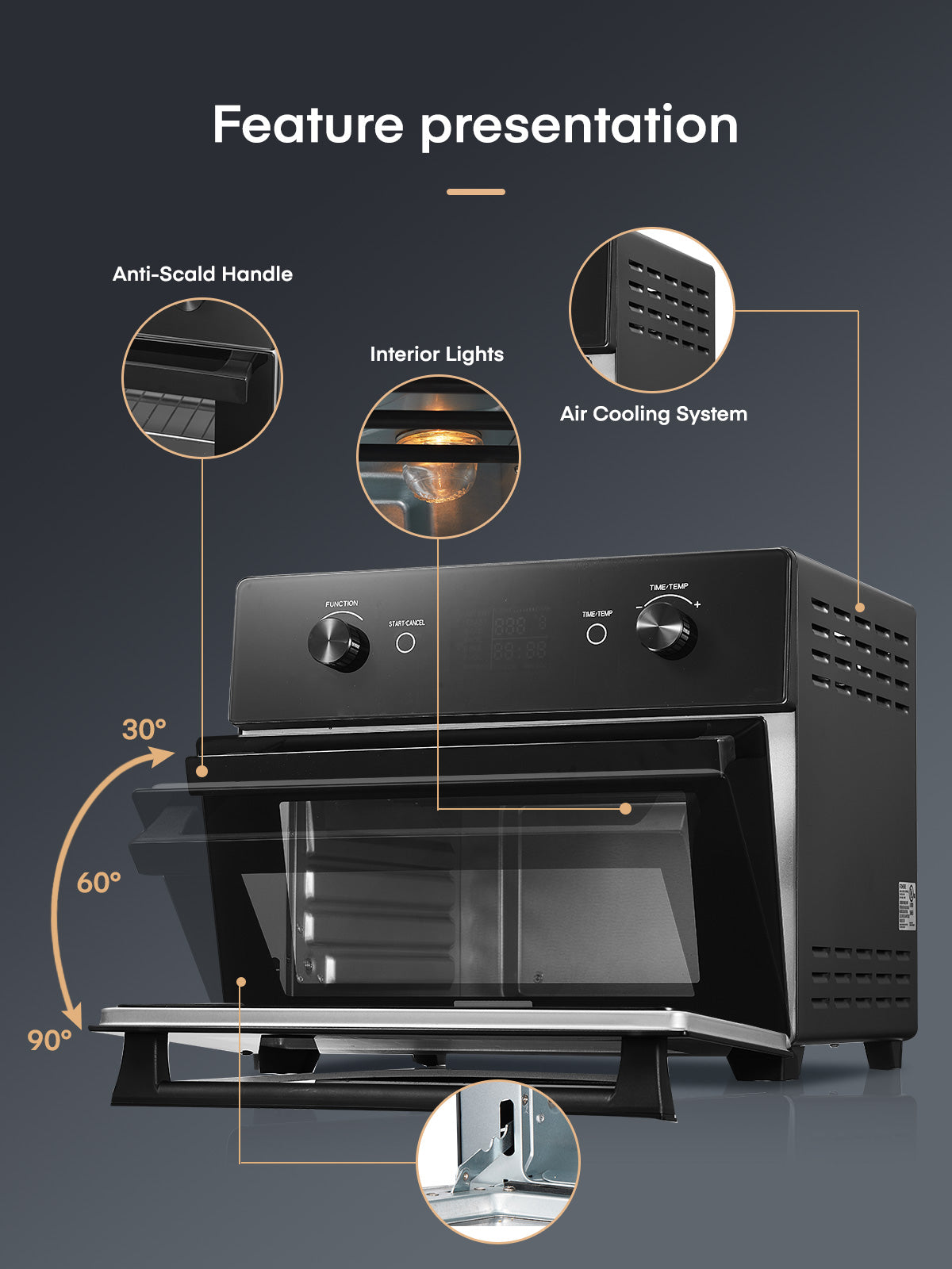 FOHERE Heißluftfritteusen-Toasterofen-Kombi, 20QT smarter Konvektionsofen für die Arbeitsplatte, 7 Kochfunktionen zum Braten, Backen, Grillen, Heißluftfrittieren, inklusive gratis Zubehör, 1800W