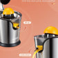 built in juice jug, FOHERE Citrus Juicer Electric Orange Juicer Squeezer with Humanized Handle, Powerful 160W Silent Motor Stainless Steel BPA-Free, Two Size Cones for Grapefruits, Orange and Lemon, Silver