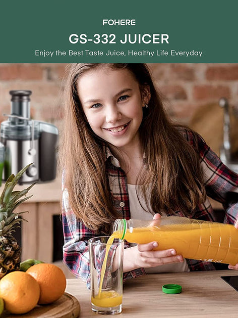 fresh and pure juice, healthy lifestyle, Juicer Machines, FOHERE 1000W Juicer Whole Fruit and Vegetables, Quick Juicing Easy to Clean, 75MM Large Feed Chute, Dual Speed Setting and Non-Slip Feet, Silver