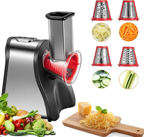 FOHERE Electric Cheese Grater Shredder, Electric Vegetable Slicer Professional Salad Shooter for Home Kitchen Use, One-Touch Easy Control, Salad Maker Machine for Vegetables, Cheeses, BPA-Free, Red