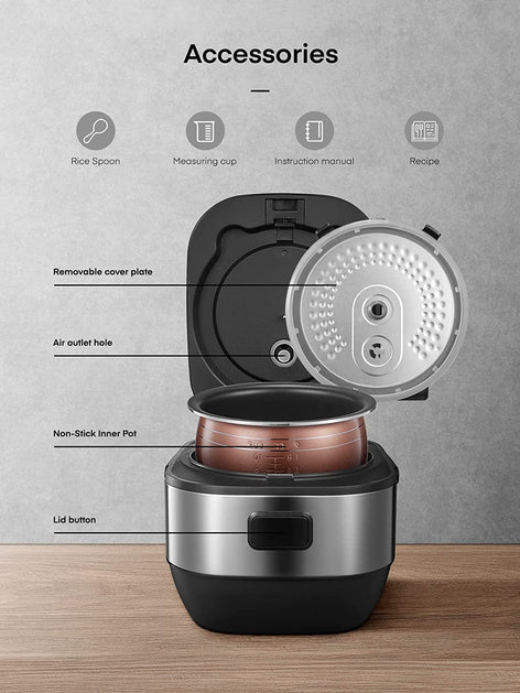 accessories, Rice Cooker, Food Steamer, Slow cooker, All in One Digital Programmable Rice Cooker with 10 Preset Programs, Large Capacity for 10-Cup Uncooked Rice, Auto Warmer and 24 Hours Delay Timer, Recipe