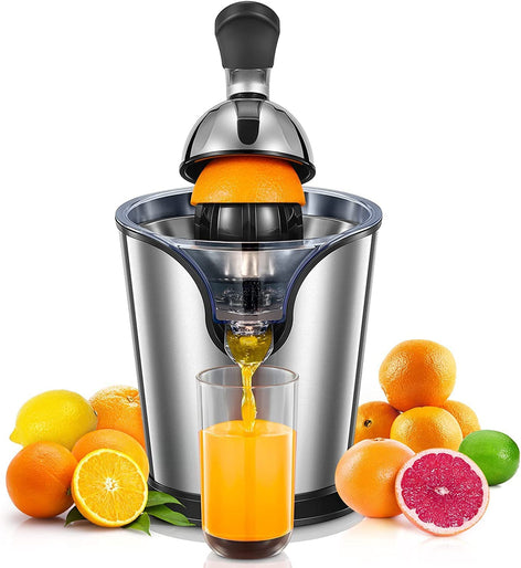 FOHERE Citrus Juicer Electric Orange Juicer Squeezer with Humanized Handle, Powerful 160W Silent Motor Stainless Steel BPA-Free, Two Size Cones for Grapefruits, Orange and Lemon, Silver