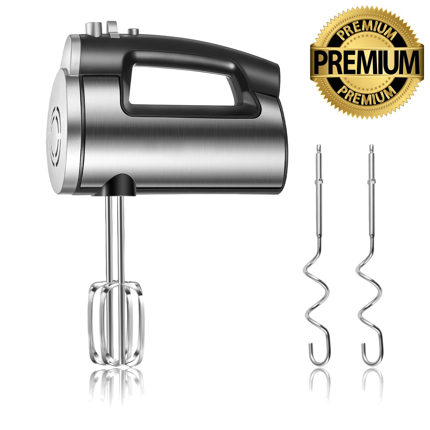 6-Gang-Handmixer mit Turbo-Boost, Küchen-Stabmixer zum Schlagen von Speisen, Eierschläger inklusive 3 Aufsätzen, Silber
