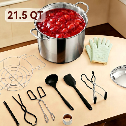 Einmachzubehör Starter-Kit, 20 Liter 11-teilige Einmachtöpfe für Anfänger, Einkochtopf mit Trichter
