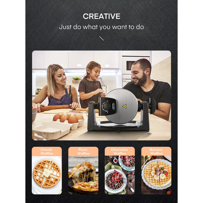 180° Flip Belgian Waffeleisen, 1100W, Schwarz/Silber