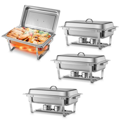 4er-Pack 9,1 Liter Chafing Dish Buffet-Set aus Edelstahl mit 4 Löffeln und Klammern, 4 klappbaren Rahmen-Tablettständern, ideal für Partys, Hochzeiten, Catering