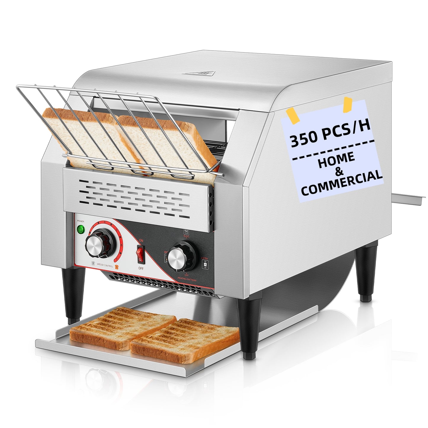 Durchlauftoaster, 350 Scheiben/Stunde Kommerzieller Toaster mit Doppelheizrohr, 7 Bräunungsstufen