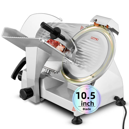 10,5 Zoll Kommerzieller Fleischschneider, Elektrischer Aufschnittschneider, 240W Premium Verchromte Stahlklinge, Halbautomatischer Fleischschneider für den Heimgebrauch